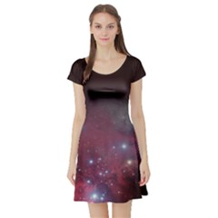 Christmas Tree Cluster Red Stars Nebula Constellation Astronomy Short Sleeve Skater Dress by genx