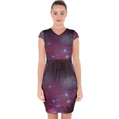 Christmas Tree Cluster Red Stars Nebula Constellation Astronomy Capsleeve Drawstring Dress  by genx