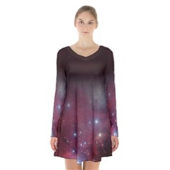 Christmas Tree Cluster Red Stars Nebula Constellation Astronomy Long Sleeve Velvet V-neck Dress by genx