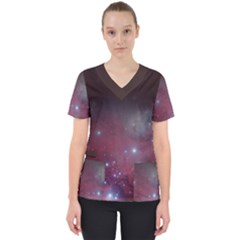 Christmas Tree Cluster Red Stars Nebula Constellation Astronomy Women s V-neck Scrub Top by genx