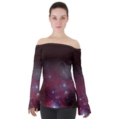 Christmas Tree Cluster Red Stars Nebula Constellation Astronomy Off Shoulder Long Sleeve Top by genx