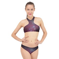 Christmas Tree Cluster Red Stars Nebula Constellation Astronomy High Neck Bikini Set by genx