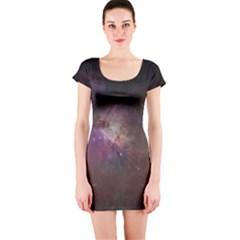 Orion Nebula Star Formation Orange Pink Brown Pastel Constellation Astronomy Short Sleeve Bodycon Dress