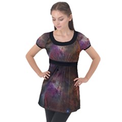 Orion Nebula Star Formation Orange Pink Brown Pastel Constellation Astronomy Puff Sleeve Tunic Top