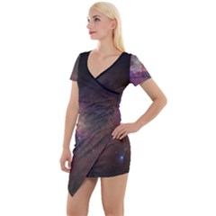 Orion Nebula Star Formation Orange Pink Brown Pastel Constellation Astronomy Short Sleeve Asymmetric Mini Dress by genx