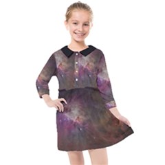 Orion Nebula Star Formation Orange Pink Brown Pastel Constellation Astronomy Kids  Quarter Sleeve Shirt Dress by genx