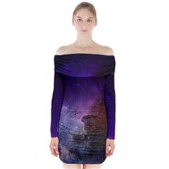 Carina Nebula Ngc 3372 The Grand Nebula Pink Purple And Blue With Shiny Stars Astronomy Long Sleeve Off Shoulder Dress by genx