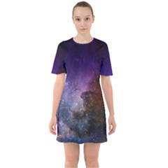 Carina Nebula Ngc 3372 The Grand Nebula Pink Purple And Blue With Shiny Stars Astronomy Sixties Short Sleeve Mini Dress by genx