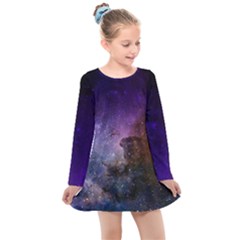 Carina Nebula Ngc 3372 The Grand Nebula Pink Purple And Blue With Shiny Stars Astronomy Kids  Long Sleeve Dress
