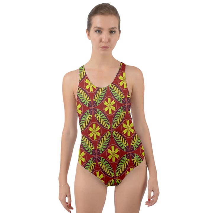 Abstract Floral Pattern Background Cut-Out Back One Piece Swimsuit