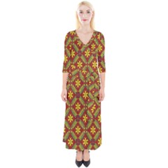 Abstract Floral Pattern Background Quarter Sleeve Wrap Maxi Dress