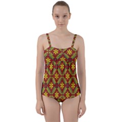 Abstract Floral Pattern Background Twist Front Tankini Set