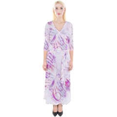 Colorful Butterfly Purple Quarter Sleeve Wrap Maxi Dress