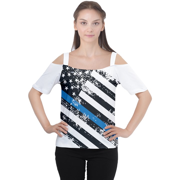 USA Flag The thin blue line I back the blue USA Flag Grunge on white background Cutout Shoulder Tee