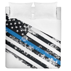 Usa Flag The Thin Blue Line I Back The Blue Usa Flag Grunge On White Background Duvet Cover (queen Size) by snek