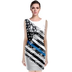 Usa Flag The Thin Blue Line I Back The Blue Usa Flag Grunge On White Background Sleeveless Velvet Midi Dress by snek