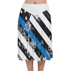 Usa Flag The Thin Blue Line I Back The Blue Usa Flag Grunge On White Background Velvet Flared Midi Skirt by snek