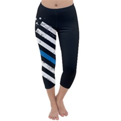 Usa Flag The Thin Blue Line I Back The Blue Usa Flag Grunge On Black Background Capri Winter Leggings  by snek