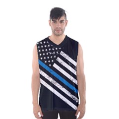 Usa Flag The Thin Blue Line I Back The Blue Usa Flag Grunge On Black Background Men s Basketball Tank Top by snek