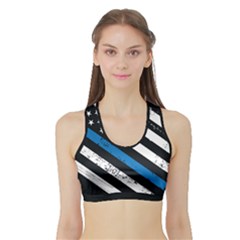 Usa Flag The Thin Blue Line I Back The Blue Usa Flag Grunge On Black Background Sports Bra With Border by snek