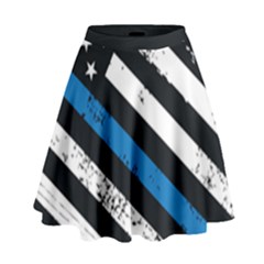 Usa Flag The Thin Blue Line I Back The Blue Usa Flag Grunge On Black Background High Waist Skirt by snek