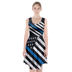 Usa Flag The Thin Blue Line I Back The Blue Usa Flag Grunge On Black Background Racerback Midi Dress by snek