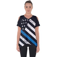 Usa Flag The Thin Blue Line I Back The Blue Usa Flag Grunge On Black Background Cut Out Side Drop Tee by snek