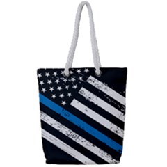 Usa Flag The Thin Blue Line I Back The Blue Usa Flag Grunge On Black Background Full Print Rope Handle Tote (small) by snek