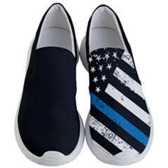 Usa Flag The Thin Blue Line I Back The Blue Usa Flag Grunge On Black Background Women s Lightweight Slip Ons by snek