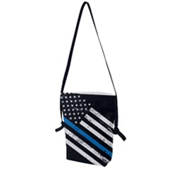 Usa Flag The Thin Blue Line I Back The Blue Usa Flag Grunge On Black Background Folding Shoulder Bag by snek