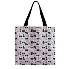 Tape Cassette 80s Retro Genx Pattern Black And White Zipper Grocery Tote Bag by genx