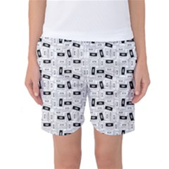 Tape Cassette 80s Retro Genx Pattern Black And White Women s Basketball Shorts by genx