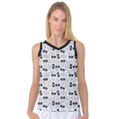 Tape Cassette 80s Retro Genx Pattern Black And White Women s Basketball Tank Top by genx