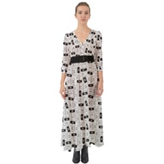 Tape Cassette 80s Retro Genx Pattern Black And White Button Up Boho Maxi Dress by genx