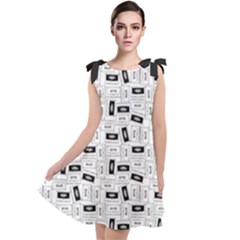 Tape Cassette 80s Retro Genx Pattern Black And White Tie Up Tunic Dress by genx