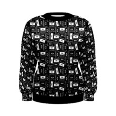 Tape Cassette 80s Retro Genx Pattern Black And White Women s Sweatshirt by genx