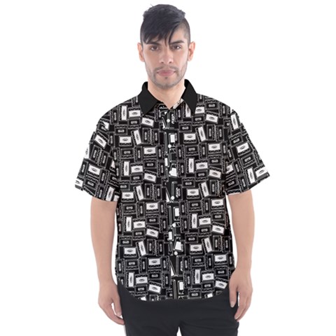 Tape Cassette 80s Retro Genx Pattern Black And White Men s Short Sleeve Shirt by genx