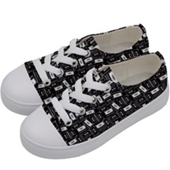 Tape Cassette 80s Retro Genx Pattern Black And White Kids  Low Top Canvas Sneakers