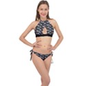 Tape Cassette 80s Retro GenX Pattern black and White Cross Front Halter Bikini Set View1