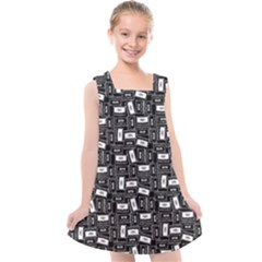 Tape Cassette 80s Retro Genx Pattern Black And White Kids  Cross Back Dress by genx