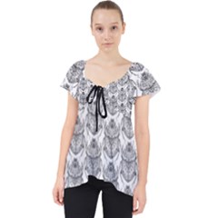 Scarab Pattern Egyptian Mythology Black And White Lace Front Dolly Top by genx