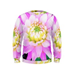 Pretty Pink, White And Yellow Cactus Dahlia Macro Kids  Sweatshirt by myrubiogarden
