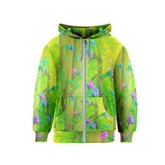 Hot Pink Abstract Rose Of Sharon On Bright Yellow Kids  Zipper Hoodie by myrubiogarden