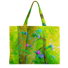 Hot Pink Abstract Rose Of Sharon On Bright Yellow Zipper Mini Tote Bag by myrubiogarden