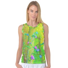 Hot Pink Abstract Rose Of Sharon On Bright Yellow Women s Basketball Tank Top by myrubiogarden