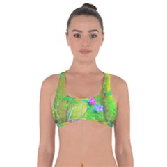 Hot Pink Abstract Rose Of Sharon On Bright Yellow Got No Strings Sports Bra by myrubiogarden