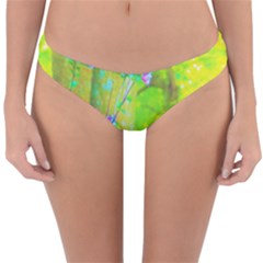 Hot Pink Abstract Rose Of Sharon On Bright Yellow Reversible Hipster Bikini Bottoms