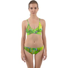 Hot Pink Abstract Rose Of Sharon On Bright Yellow Wrap Around Bikini Set by myrubiogarden