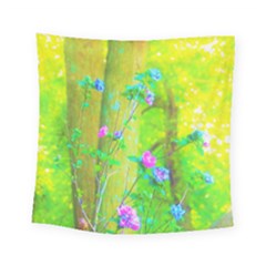 Hot Pink Abstract Rose Of Sharon On Bright Yellow Square Tapestry (Small)