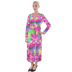 Psychedelic Succulent Sedum Turquoise And Yellow Velvet Maxi Wrap Dress by myrubiogarden